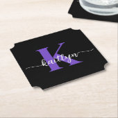 Schwarz-Lila-Script-Monogramm Untersetzer (angewinkelt)