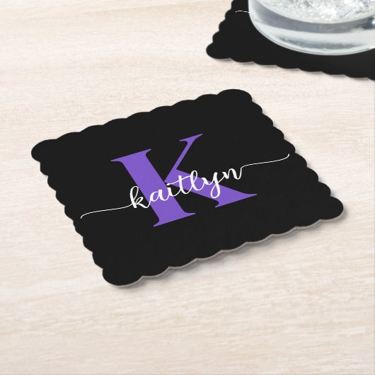 Schwarz-Lila-Script-Monogramm Untersetzer (angewinkelt)
