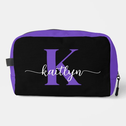 Schwarz-Lila-Script-Monogramm Waschbeutel (Vorderseite)