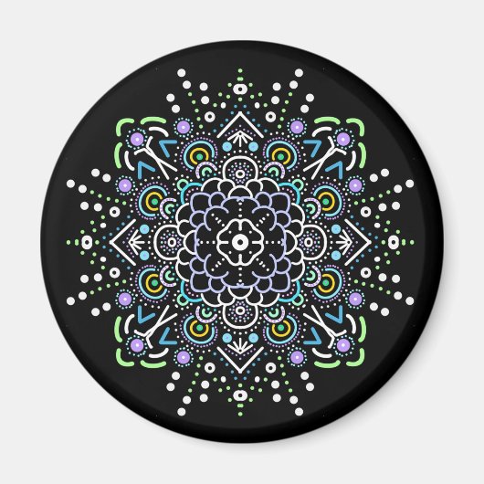 Schwarz, Lila und Grün Mandala Magnet (Vorne)
