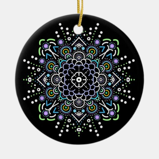 Schwarz, Lila und Grün Mandala Weihnachten Keramik Ornament (Vorne)