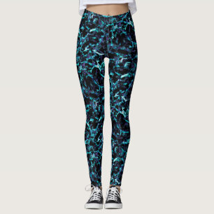 Schwarz Lila und schockierend Electric Aqua Blue Leggings