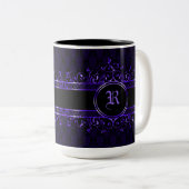 Schwarz & Lila Verziert Gothic Mit Monogramm Zweifarbige Tasse (VorderseiteRechts)
