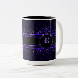 Schwarz & Lila Verziert Gothic Mit Monogramm Zweifarbige Tasse