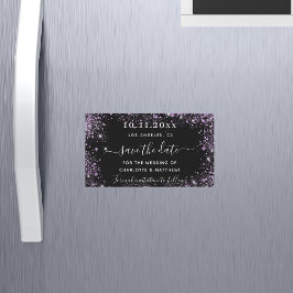 Schwarz lila violette Hochzeit speichern den Datum Magnetkarte