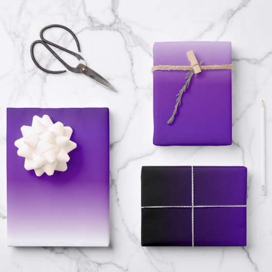 Schwarz-Lila weißes Ombre-Wrapping Paper Set Geschenkpapier Set (Vorderseite)