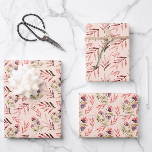 Schwarz Lila Wildblumen Wasserfarben Kunst, Dichtu Geschenkpapier Set (Vorderseite)