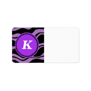 Schwarz-Lila-Zebra-Muster-Monogramm Adressaufkleber