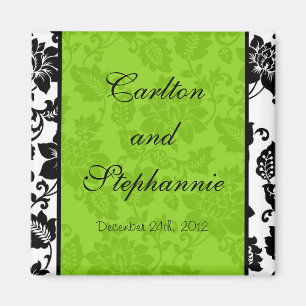 Schwarz/Limettengrünes florales Damast Hochzeitsma Magnet