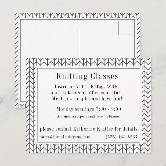 SCHWARZ LINIERT GESTRICKT Postkarte "Strickkurse" (Vorne/Hinten)