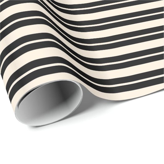 Schwarz-Mandelcreme-Doppelstreifen Geschenkpapier (Rolleneckpunkt)