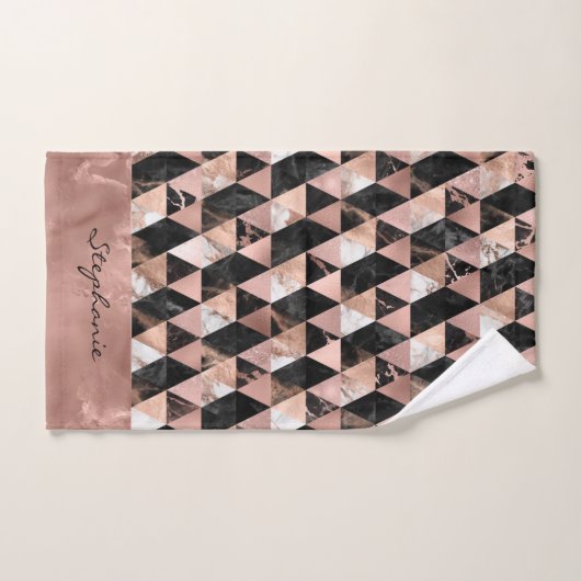 schwarz Marmor | Monogramm aus weißem Rose Badhandtuch Set (Handtuch)