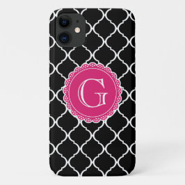 Schwarz-Marokkanisches Gittermuster Hot-Pink-Monog Case-Mate iPhone Hülle
