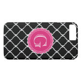 Schwarz-Marokkanisches Gittermuster Hot-Pink-Monog Case-Mate iPhone Hülle (Rückseite (Horizontal))