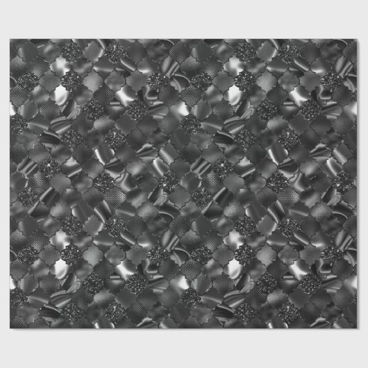 Schwarz-Marokkanisches Quatrefolienmuster Geschenkpapier (Flach)