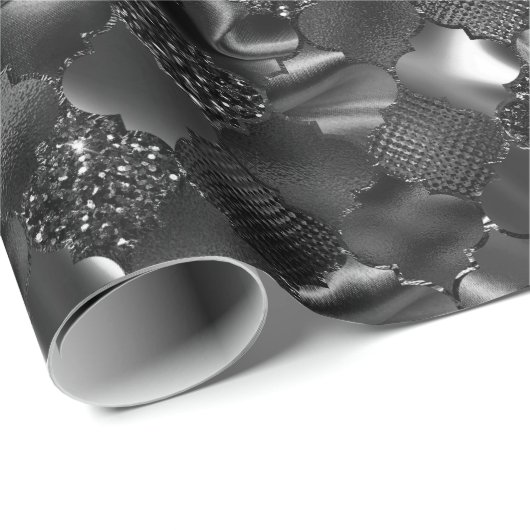 Schwarz-Marokkanisches Quatrefolienmuster Geschenkpapier (Rolleneckpunkt)