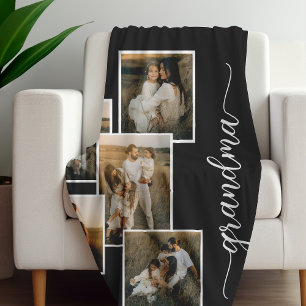 Schwarz Maßgeschneiderte Oma Großkind 5 FotoCollag Fleecedecke