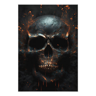 Schwarz matter Totenkopf mit Bronze Fotodruck