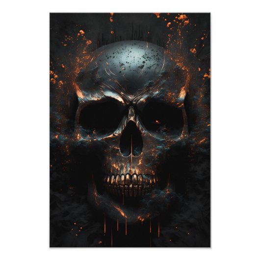 Schwarz matter Totenkopf mit Bronze Fotodruck (Vorne)