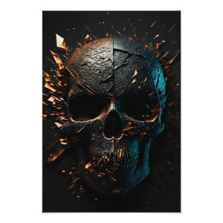 Schwarz matter Totenkopf mit Kupfer Splitter Fotodruck
