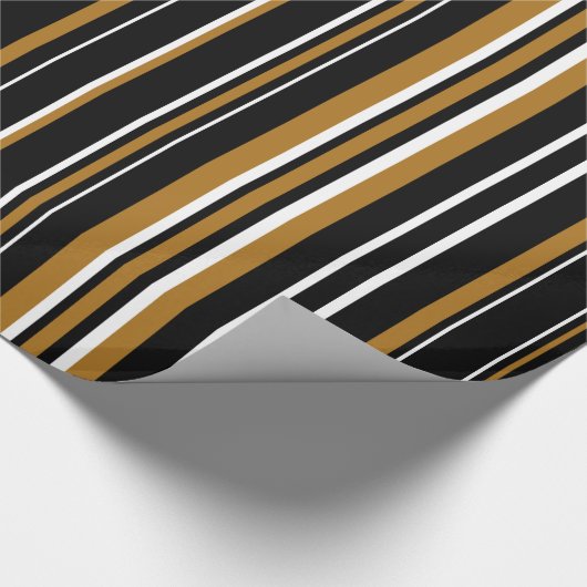 Schwarz, mattes Gold und weißer Strichcodestreifen Geschenkpapier (Ecke)