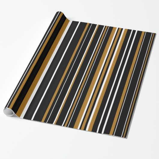 Schwarz, mattes Gold und weißer Strichcodestreifen Geschenkpapier (Ungerollt)