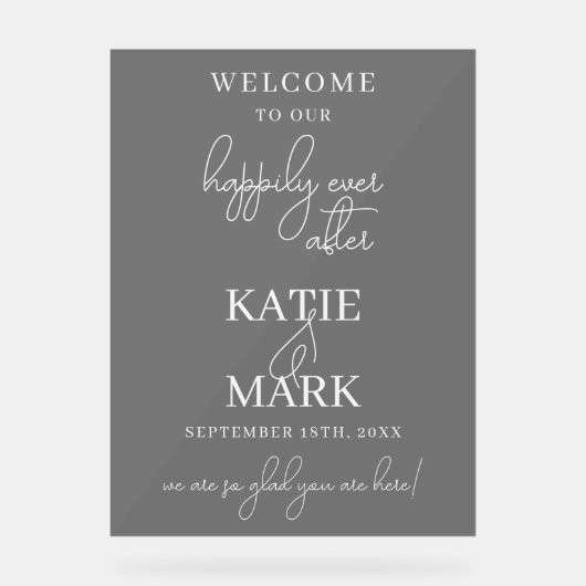 Schwarz Mattiert glücklich je nach Hochzeit Acrylschild (Vorderseite)