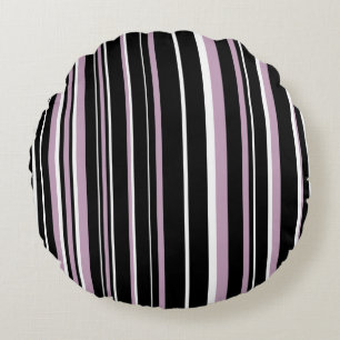 Schwarz, Mauve Mist, Weiß Barcode-Streifenmuster Rundes Kissen