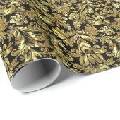 Schwarz-Metall-Gold-Floral-Damaskus 3 Muster Geschenkpapier (Rolleneckpunkt)