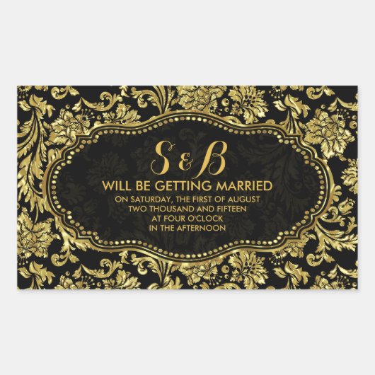 Schwarz-Metall-Gold-Floral-Damaskus 3a-Muster Rechteckiger Aufkleber (Vorderseite)