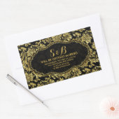 Schwarz-Metall-Gold-Floral-Damaskus 3a-Muster Rechteckiger Aufkleber (Umschlag)