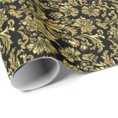 Schwarz-Metall-Gold-Floral-Damaskus 4 Muster Geschenkpapier (Rolleneckpunkt)
