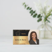 Schwarz-Metall-Gold-Realtor-Foto-Design Visitenkarte (Stehend Vorderseite)
