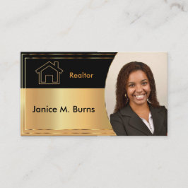 Schwarz-Metall-Gold-Realtor-Foto-Design Visitenkarte