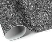 Schwarz & Metallic Silver Floral Paisley Lace Geschenkpapier (Rolleneckpunkt)