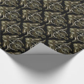 Schwarz & Metallic Silver & Gold Floral Paisley Geschenkpapier (Ecke)