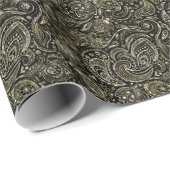 Schwarz & Metallic Silver & Gold Floral Paisley Geschenkpapier (Rolleneckpunkt)