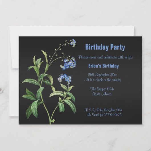 Schwarz-Metallisches, elegantes blühendes Party lä Einladung (Vorderseite)