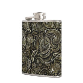 Schwarz & Metallisches Silber mit goldenem Floral Flachmann (Links)