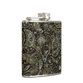 Schwarz & Metallisches Silber mit goldenem Floral Flachmann (Rechts)