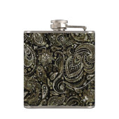 Schwarz & Metallisches Silber mit goldenem Floral  Flachmann (Rückseite)