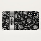 Schwarz-Metallisches Silbergrau-Damaskusmuster Case-Mate iPhone Hülle (Rückseite (Horizontal))