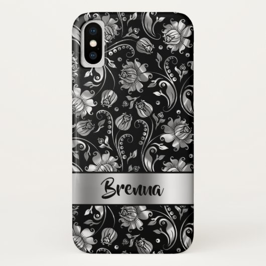 Schwarz-Metallisches Silbergrau-Damaskusmuster Case-Mate iPhone Hülle (Rückseite)