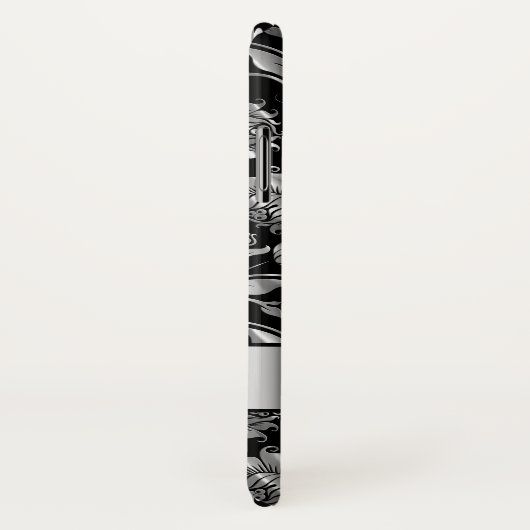 Schwarz-Metallisches Silbergrau-Damaskusmuster Case-Mate iPhone Hülle (Hinten/Rechts)