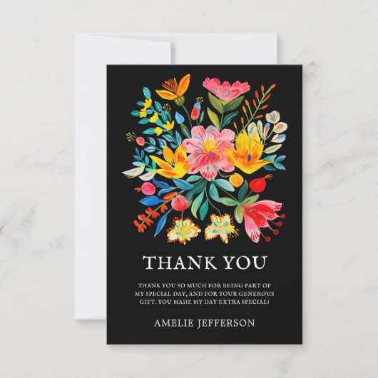 Schwarz-Mexikanisches Fiesta-Blumenthema Dankeskarte (Vorderseite)