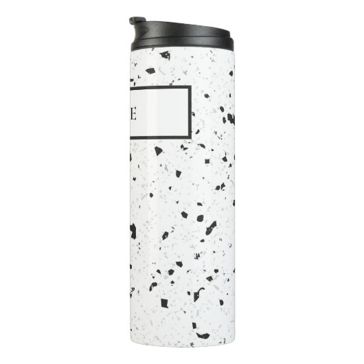 Schwarz & Mikrograu Marmor Terrazzo Muster 12oz Thermosbecher (Nach rechts gedreht)
