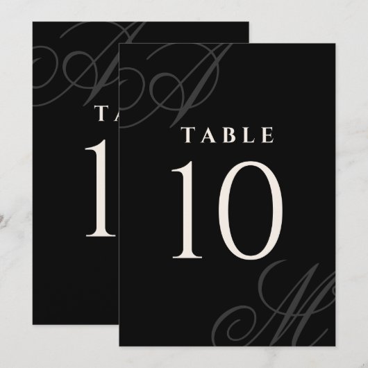 Schwarz-Minimal-Elegant-Monogramm-Tischnummern (Vorne/Hinten)