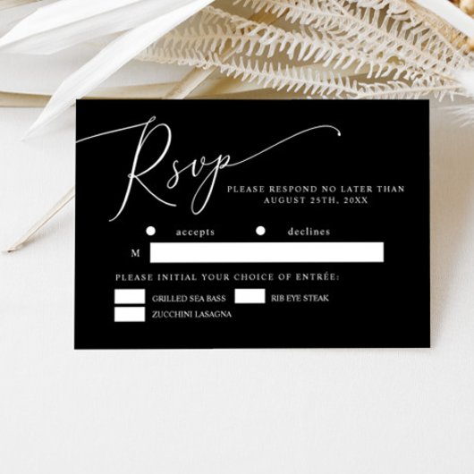 Schwarz-Minimal-Hochzeitsmahlzeit RSVP Karte