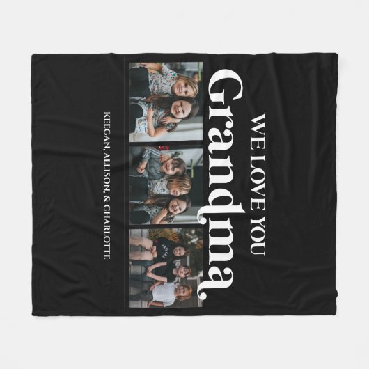 Schwarz Minimal Retro Wir Liebe Sie Oma 3 Bild Fleecedecke (Vorderseite (Horizontal))