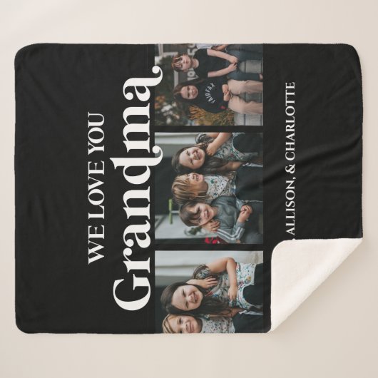 Schwarz Minimal Retro Wir Liebe Sie Oma 3 Bild Sherpadecke (Vorderseite (Horizontal))